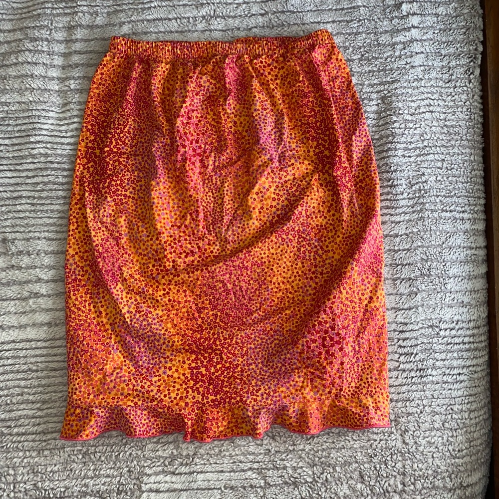 Im Stretch Orange, Pink, & Purple Midi Floral Summer Skirt Size M Vibrant Boho